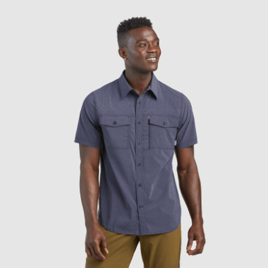 Outdoor Research Men's Way Station Short Sleeve Shirt Naval Blue Heather