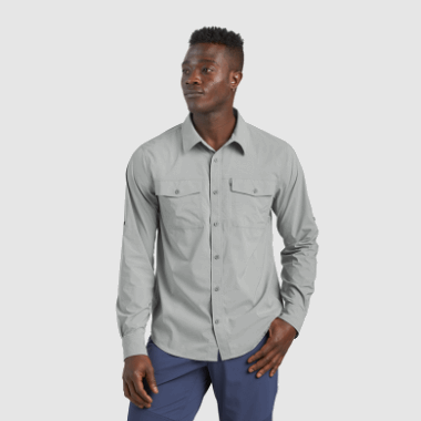 Outdoor Research Men's Way Station Long Sleeve Shirt Light Pewter Heather