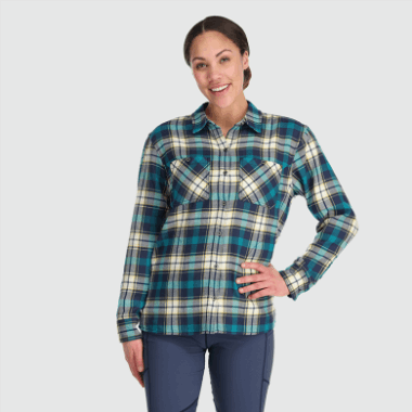 Outdoor Research Women's Feedback Flannel Shirt Deep Lake Plaid