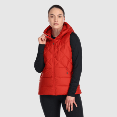 Outdoor Research Women's Coldfront Hooded Down Vest Cranberry