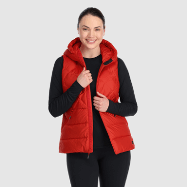 Outdoor Research Women's Coldfront Hooded Down Vest Cranberry