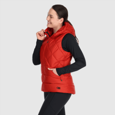 Outdoor Research Women's Coldfront Hooded Down Vest Cranberry