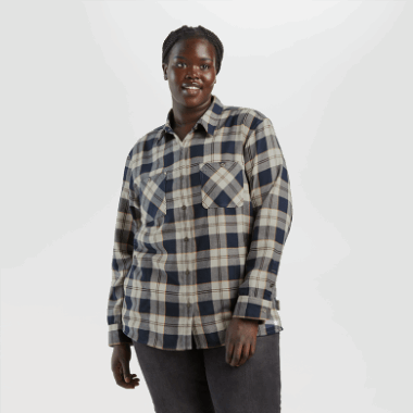Outdoor Research Women's Feedback Flannel Shirt - Solid Sand Plaid
