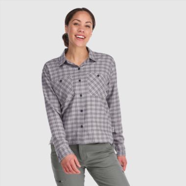 Outdoor Research Women's Feedback Flannel Shirt Light Ash Plaid