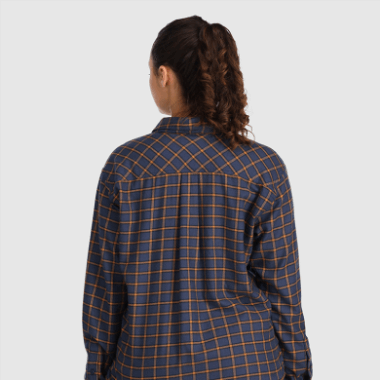 Outdoor Research Women's Feedback Flannel Shirt Light Naval Blue Plaid