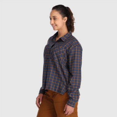 Outdoor Research Women's Feedback Flannel Shirt Light Naval Blue Plaid
