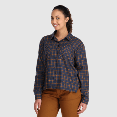 Outdoor Research Women's Feedback Flannel Shirt Light Naval Blue Plaid