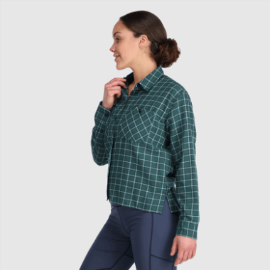 Outdoor Research Women's Feedback Flannel Shirt Light Deep Lake Plaid